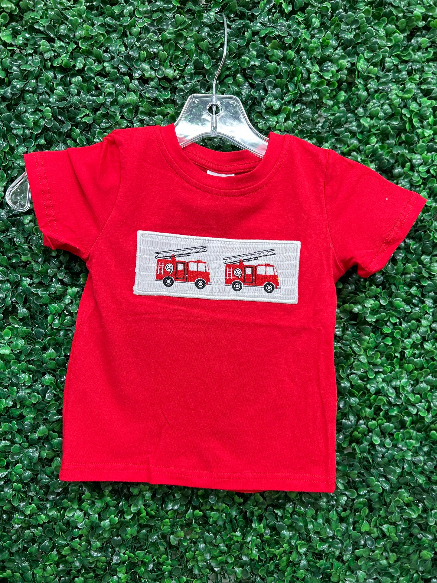 Red Fire Engine Smocked Boy Top