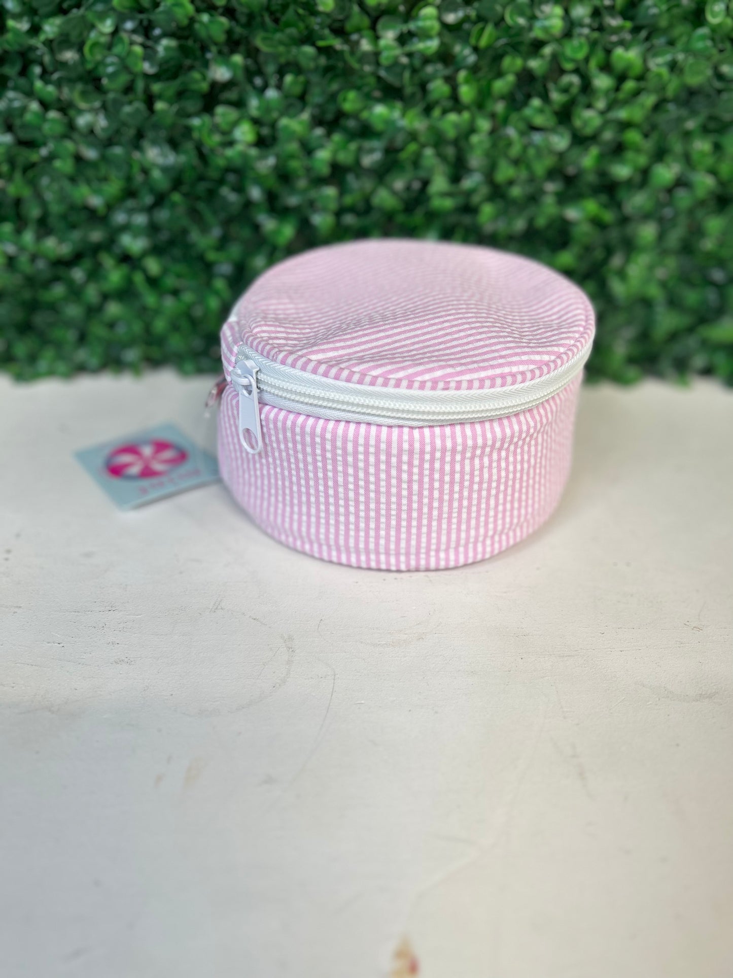 Pink Seersucker Button Bag