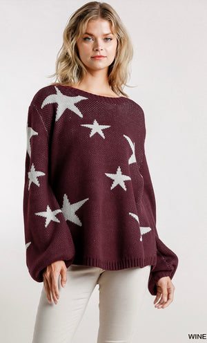 Umgee Star sweater- wine