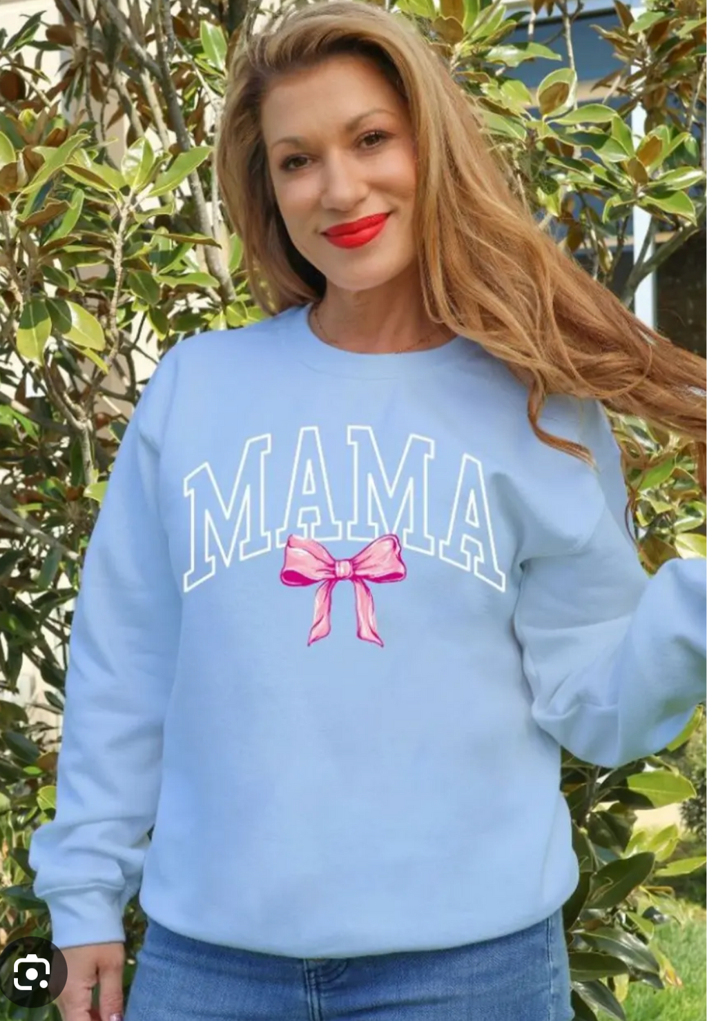 Mama light blue bow sweatshirt - simply southern