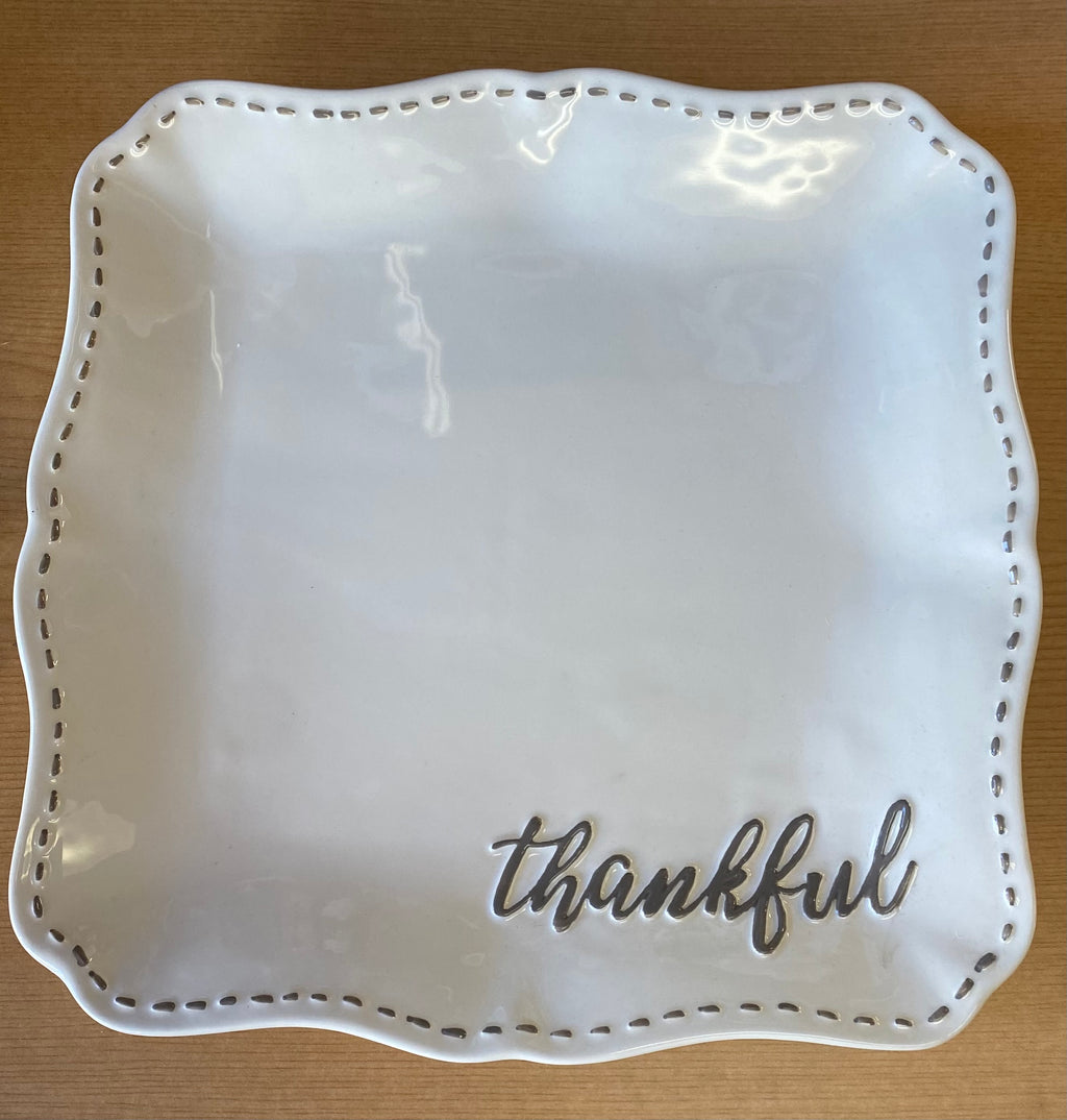 Thankful platter-white/taupe 11.5x11.5