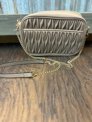 Quilted Crossbody Purse- Tan