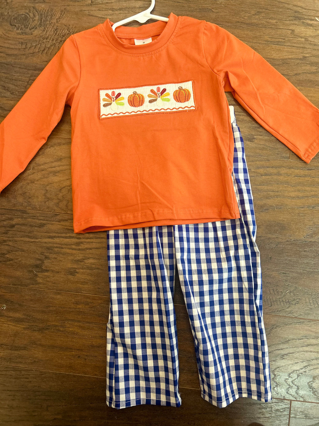 Boy Turkey Pumpkin Smocked Two- Piece Set