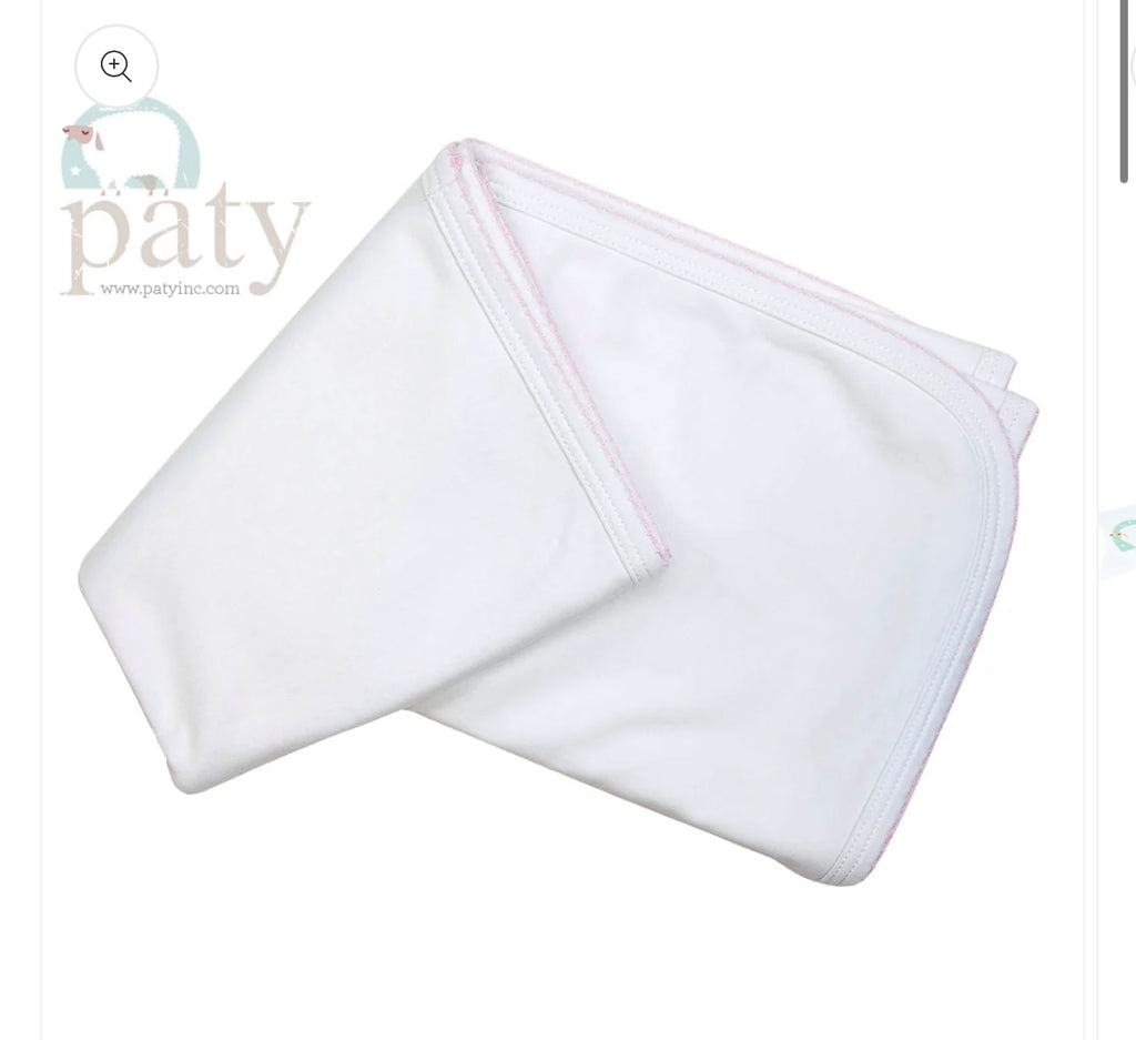 Paty white blanket with pink trim