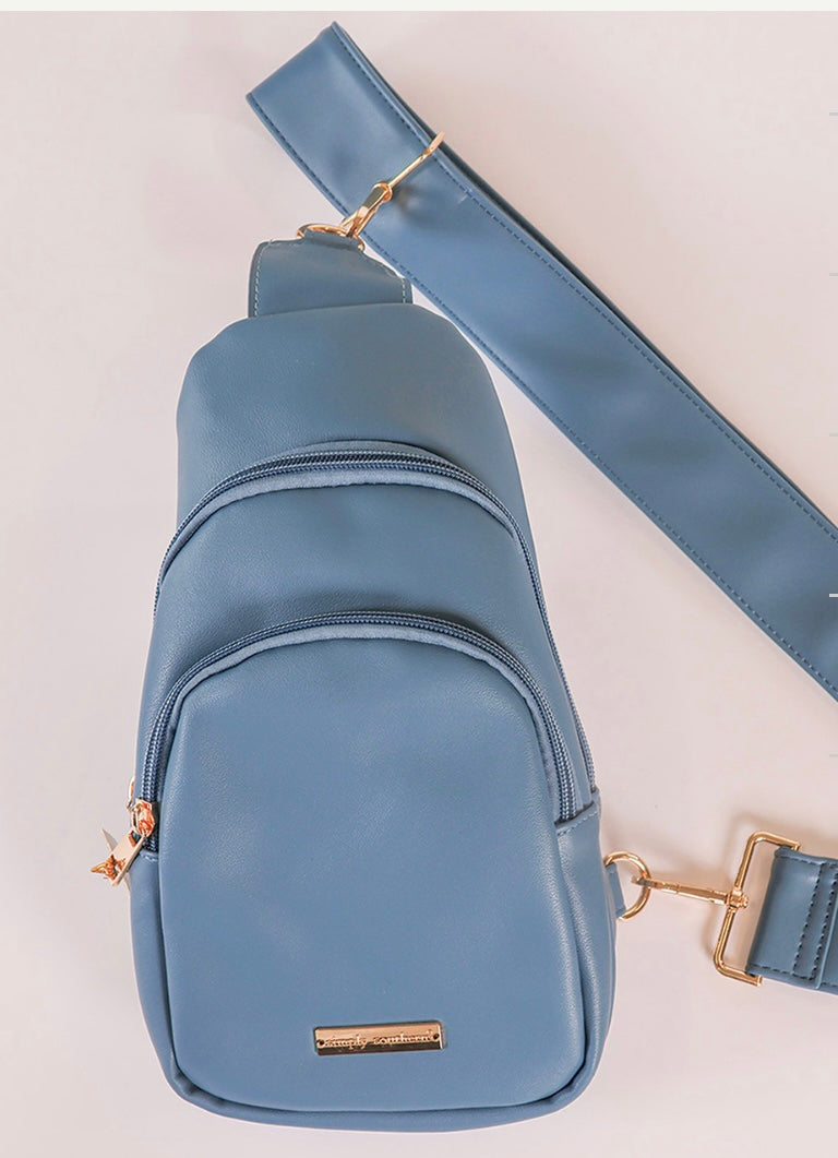 Simply Southern Leather Crossbody- Maui - Azure Blue