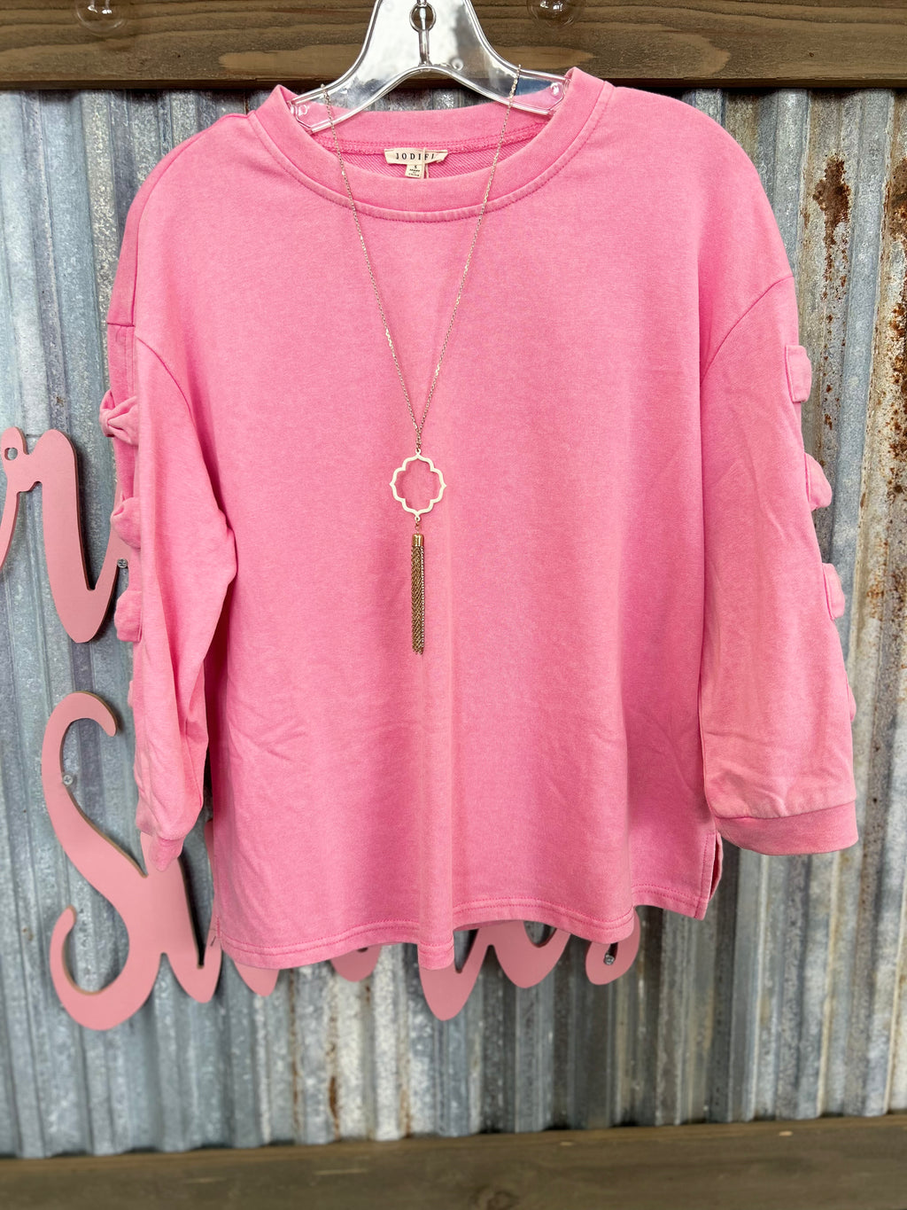 Jodifl pink bow sleeve top