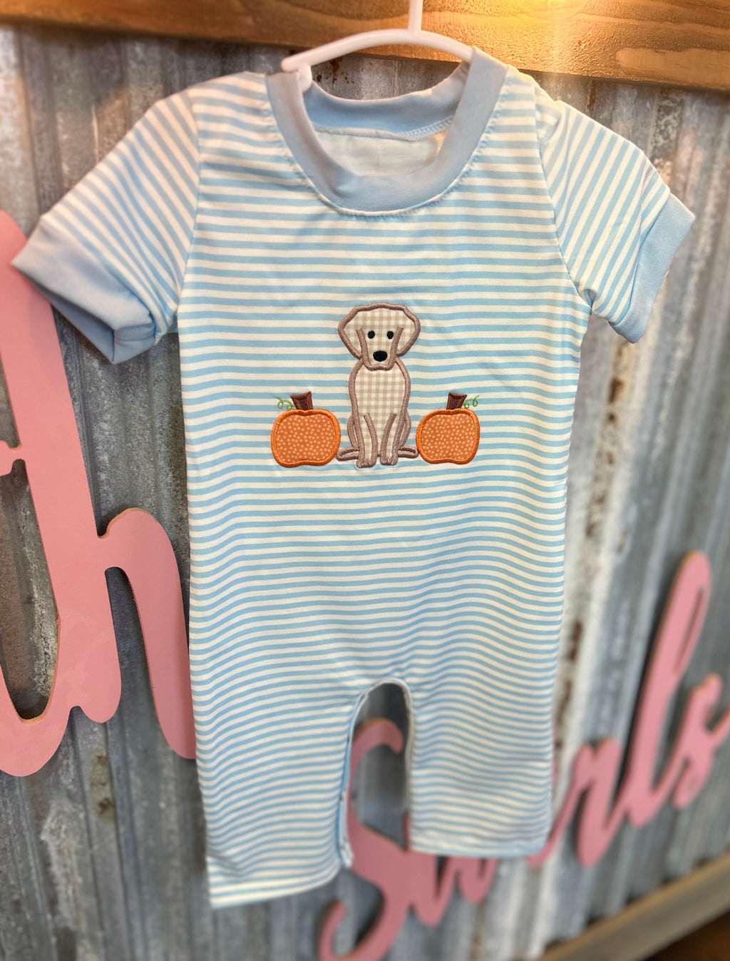 Boy Puppy Pumpkins Striped Romper