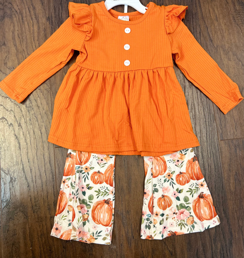 Girl Pumpkin Flare Pants Set