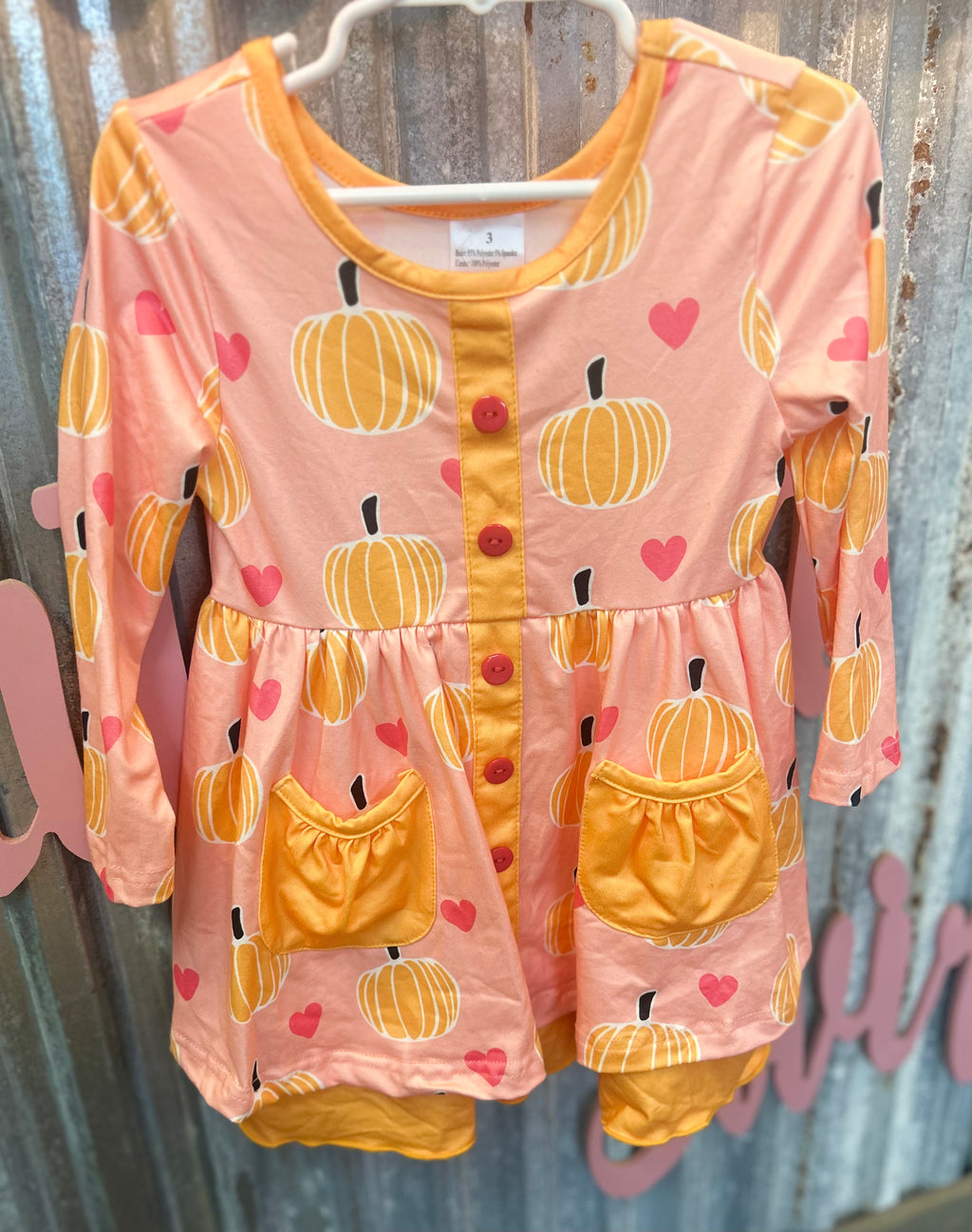 Girl pumpkin dress with hearts