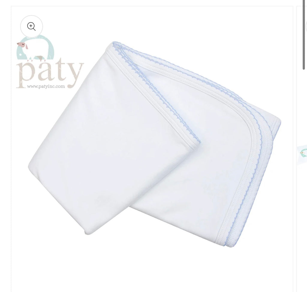 Paty white blanket with blue trim