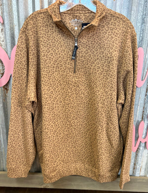 Charles River Crosswind Quarter Zip Sweatshirt- Cheetah print