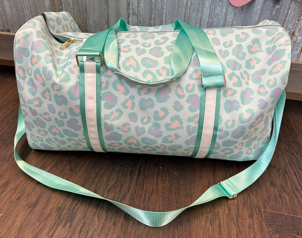 Mint Leopard Weekender Duffel Bag