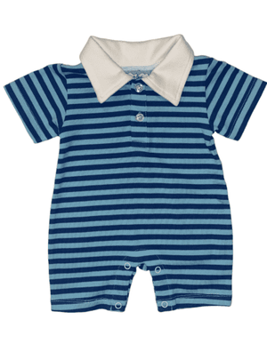 Boy blue stripe romper with collar