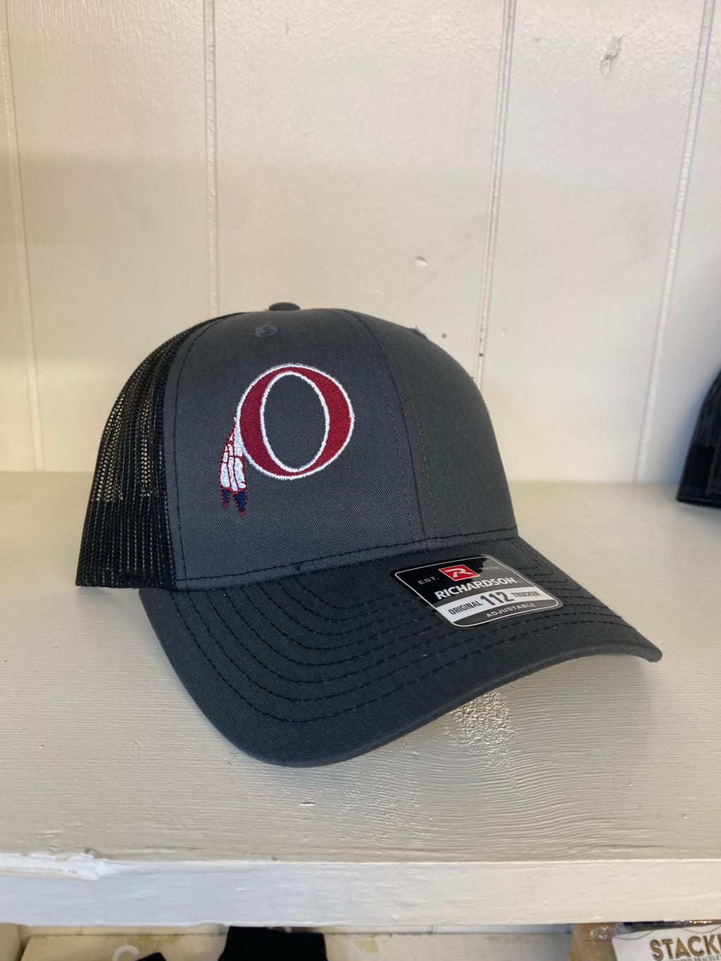 Oneonta Redskins Richardson 112 Hat - Charcoal grey on black mesh