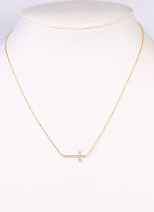 MacMillian CZ Side Cross Necklace - Gold - Caroline Hill Collection