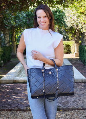 Melissa Tote Bag Black Quilted by Caroline Hill Collection