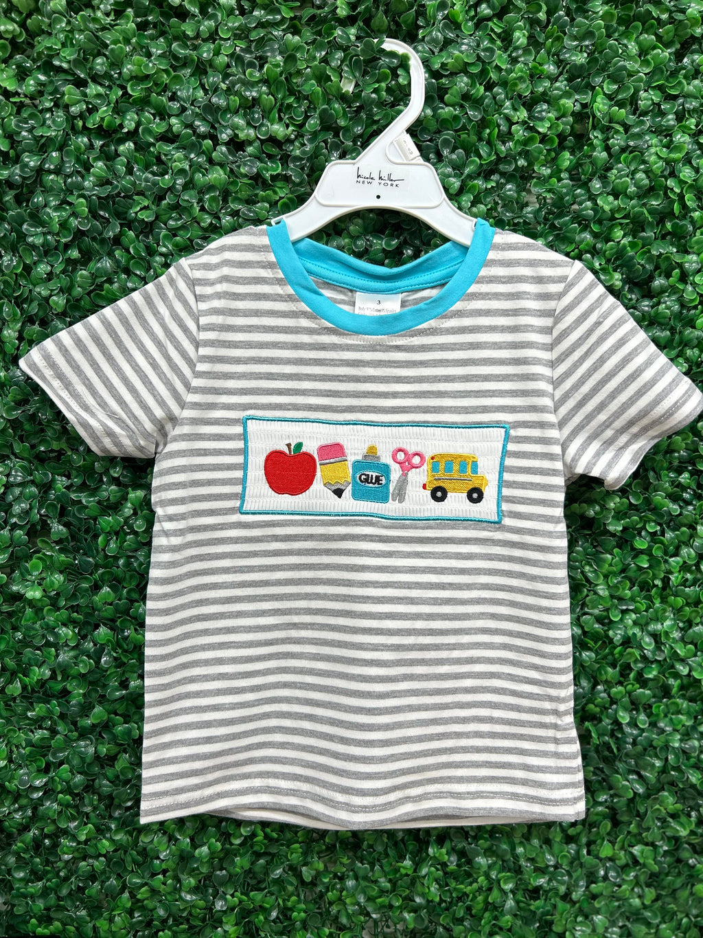 Grey Stripe Back to School Smocked Boy Top