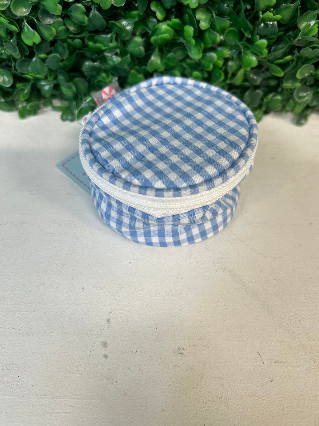 3" Baby Blue Gingham Mini Button