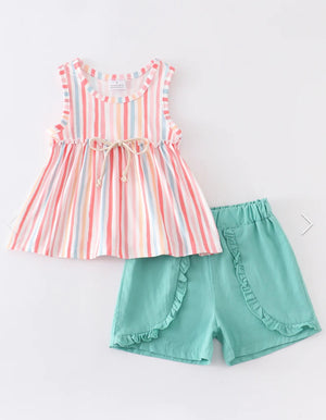 MultiColored Stripe Ruffle Girl Set